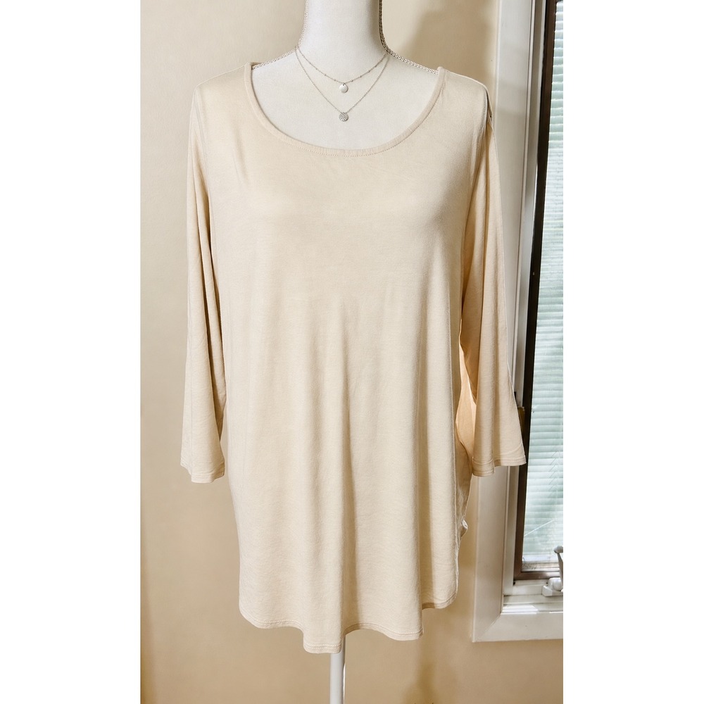 Tunic by Philosophy Woman Rayon Spandex Plus Size 1X Beige Excellent Minimalist